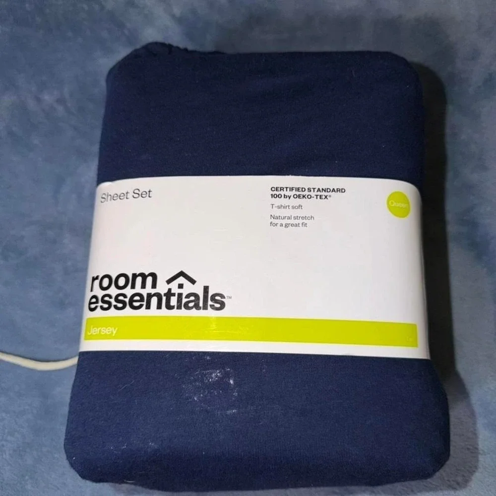 Navy blue jersey cotton sheet set queen